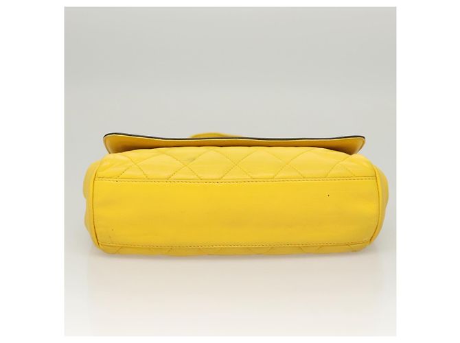 CHANEL Matelassé 2.55 Borsa a Spalla in Pelle di Pecora Gialla Argento CC Auth bs25489 Giallo - vista 10
