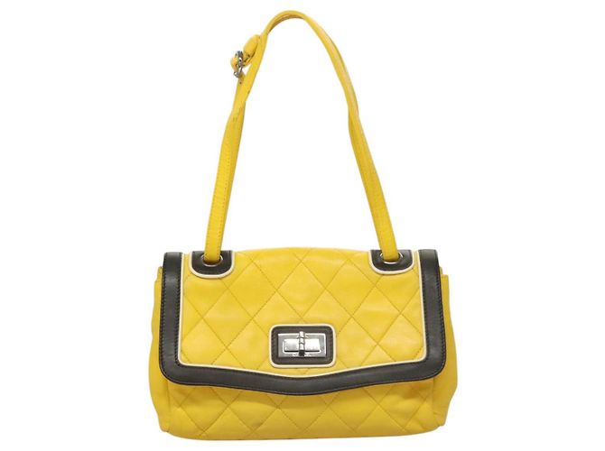 CHANEL Matelassé 2.55 Borsa a Spalla in Pelle di Pecora Gialla Argento CC Auth bs25489 Giallo - vista 2