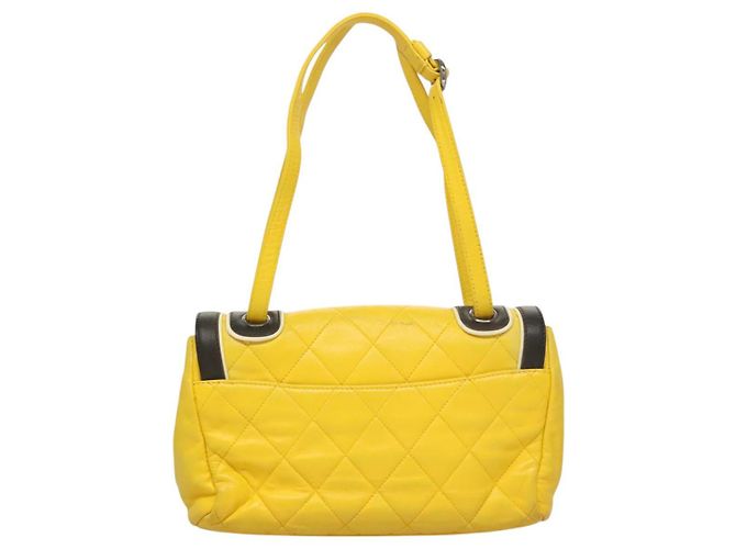 CHANEL Matelassé 2.55 Borsa a Spalla in Pelle di Pecora Gialla Argento CC Auth bs25489 Giallo - vista 3