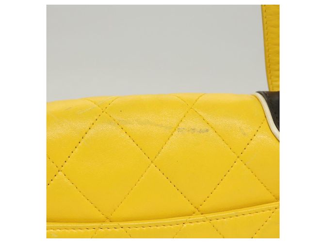 CHANEL Matelassé 2.55 Borsa a Spalla in Pelle di Pecora Gialla Argento CC Auth bs25489 Giallo - vista 4