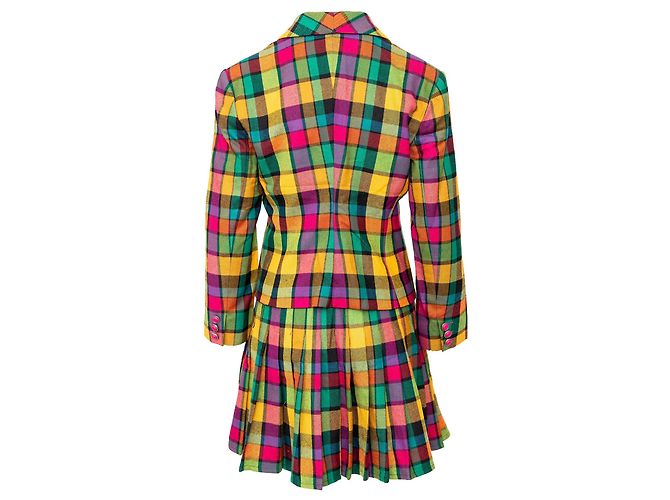 Set Gianni Versace Blazer e Mini Gonna in Lana a Quadri Multicolore - vista 2