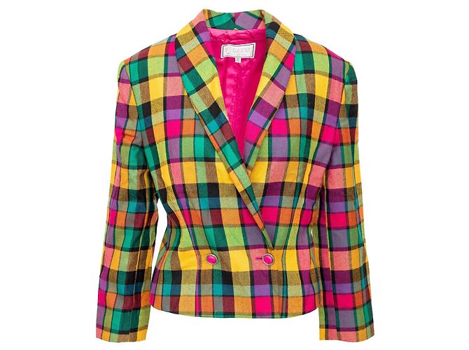 Set Gianni Versace Blazer e Mini Gonna in Lana a Quadri Multicolore - vista 3
