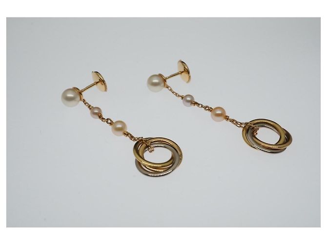 Brincos Cartier Trinity em 3 ouros e pérolas Dourado Gold hardware - vista 14