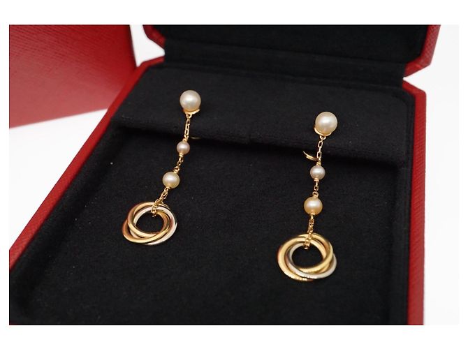 Brincos Cartier Trinity em 3 ouros e pérolas Dourado Gold hardware - vista 2