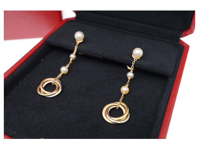 Brincos Cartier Trinity em 3 ouros e pérolas Dourado Gold hardware - vista 4
