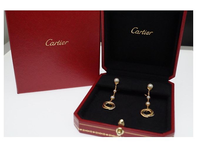 Brincos Cartier Trinity em 3 ouros e pérolas Dourado Gold hardware - vista 5
