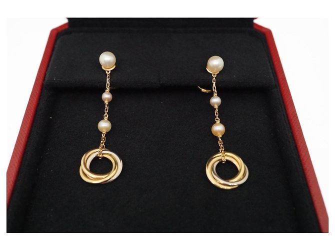 Brincos Cartier Trinity em 3 ouros e pérolas Dourado Gold hardware - vista 7
