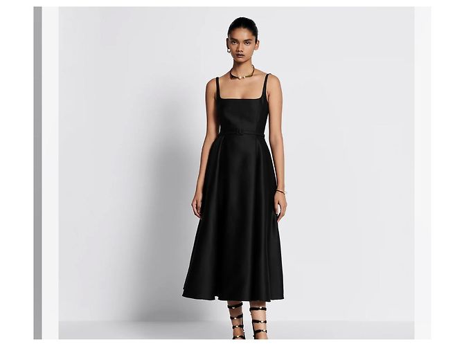 Christian Dior Abito midi in lana e seta Nero - vista 7
