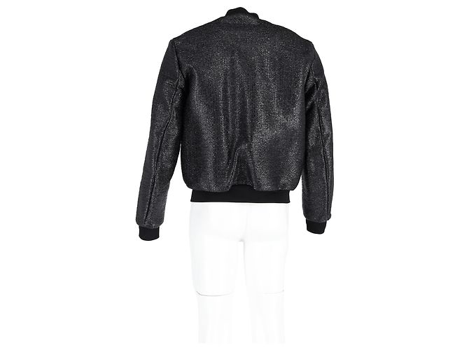 Texturierte, schwarze Polyester-Bomberjacke mit Reißverschluss von Dsquared2 - Ansicht 6