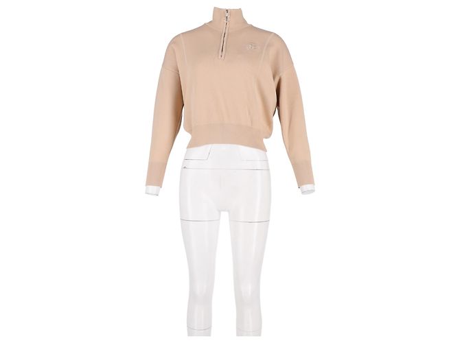 Suéter de media cremallera en algodón beige bordado Sandro Paris - vista 4