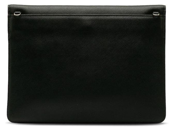 Borsa a spalla piatta in pelle MCM nera e bianca Nero - vista 4