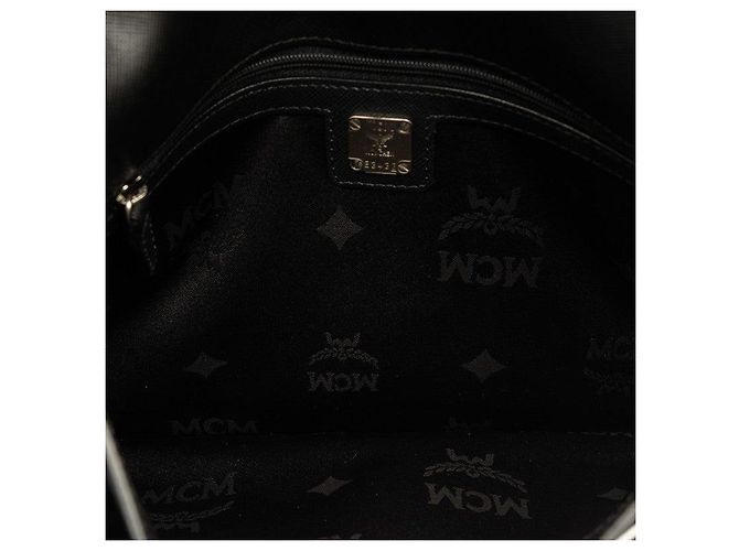 Borsa a spalla piatta in pelle MCM nera e bianca Nero - vista 6