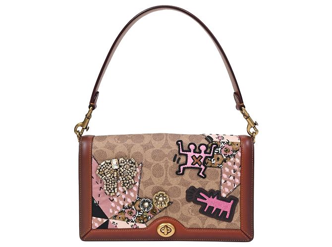 Borsa a tracolla Coach x Keith Haring Riley in tela rivestita marrone - vista 12