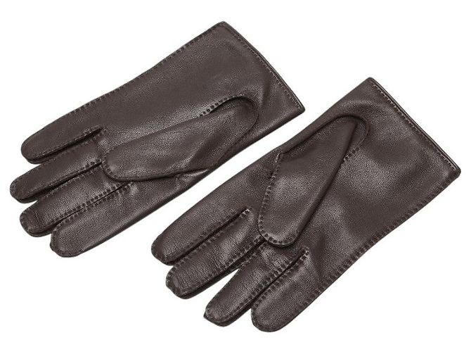 Hermès Guantes de cordero con botón Hermes Sellier Castaño - vista 2