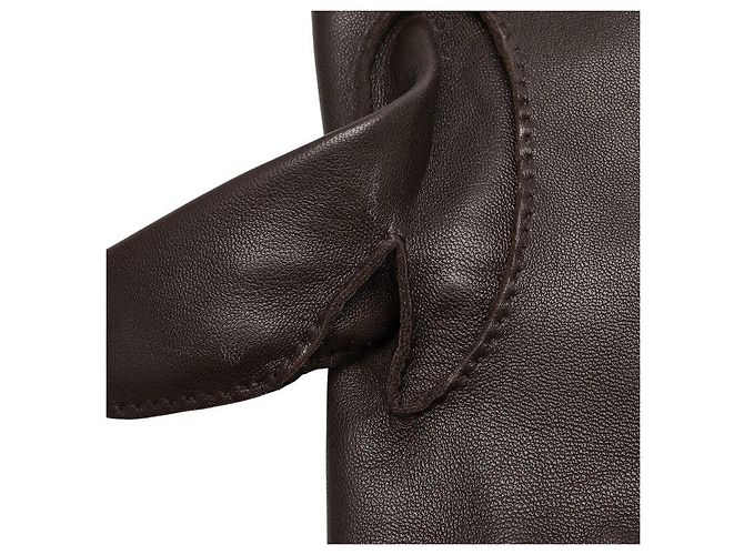 Hermès Guantes de cordero con botón Hermes Sellier Castaño - vista 3