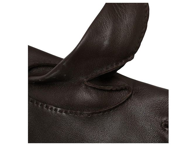 Hermès Guantes de cordero con botón Hermes Sellier Castaño - vista 4