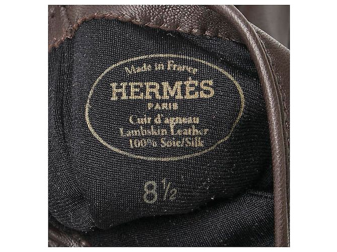 Hermès Guantes de cordero con botón Hermes Sellier Castaño - vista 5