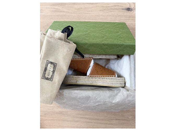 Sandali espadrille Gucci Marrone Beige Arancione - vista 10