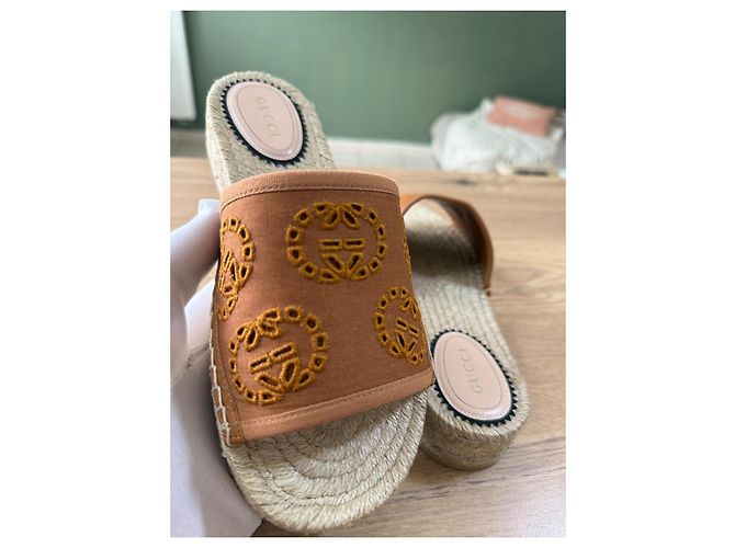 Sandali espadrille Gucci Marrone Beige Arancione - vista 7