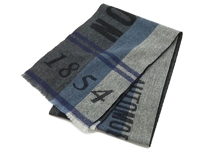 Woll- und Kaschmirschal von Louis Vuitton Braun Schwarz Blau Marineblau - Ansicht 3