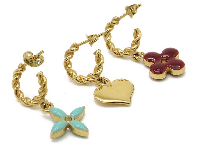 Orecchini Sweet Monogram di Louis Vuitton D'oro Bordò Turchese - vista 3