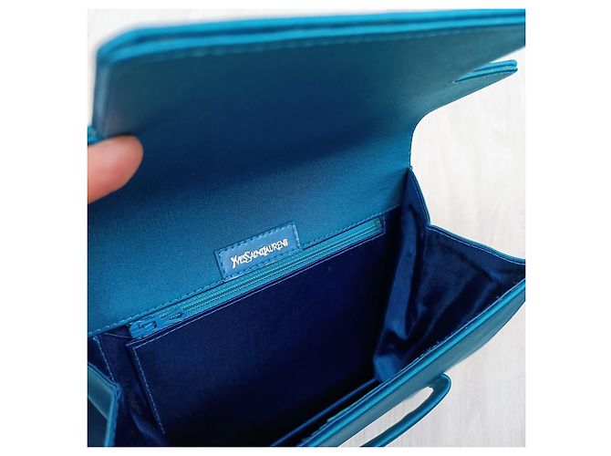 Yves Saint Laurent Pochette YSL blu da cerimonia vintage 90s Turchese - vista 7