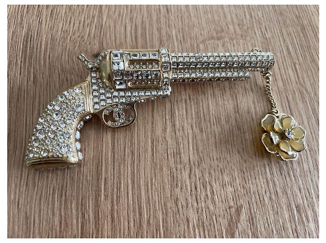 Spilla Chanel Revolver Maxi Dorata Metallo Strass Swarovski D'oro - vista 2