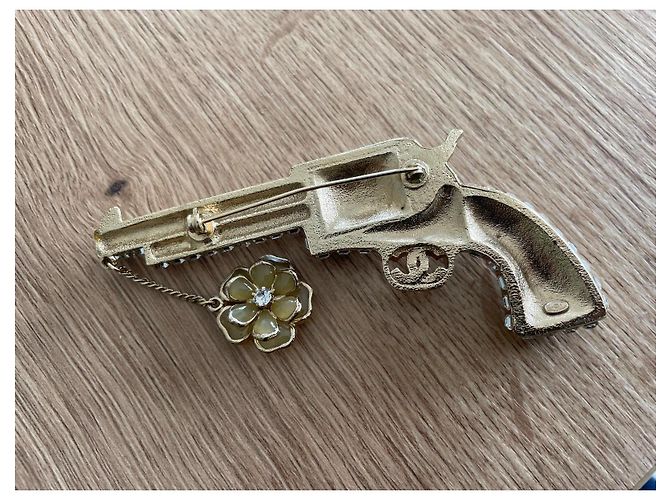Spilla Chanel Revolver Maxi Dorata Metallo Strass Swarovski D'oro - vista 3