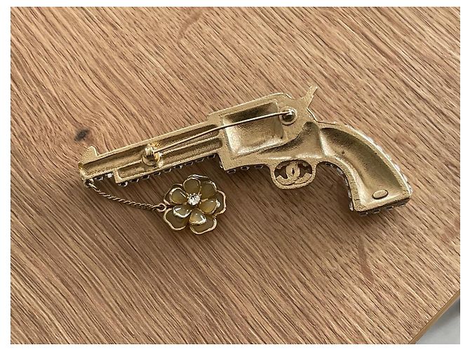 Spilla Chanel Revolver Maxi Dorata Metallo Strass Swarovski D'oro - vista 5