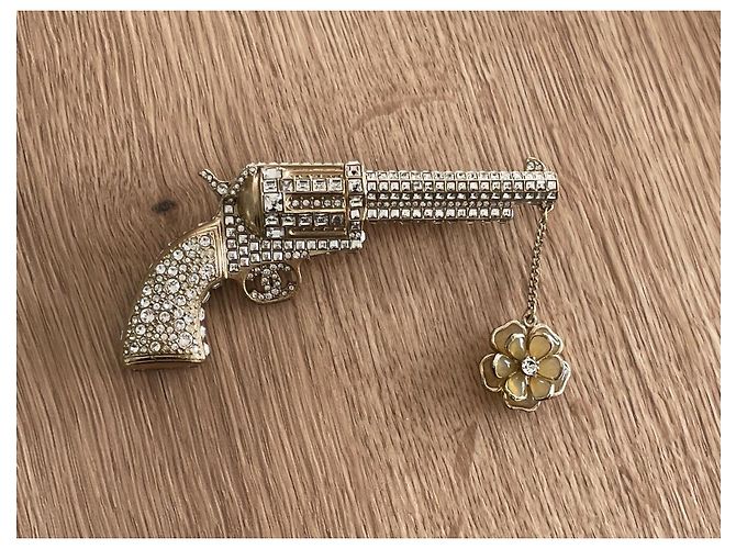 Spilla Chanel Revolver Maxi Dorata Metallo Strass Swarovski D'oro - vista 6