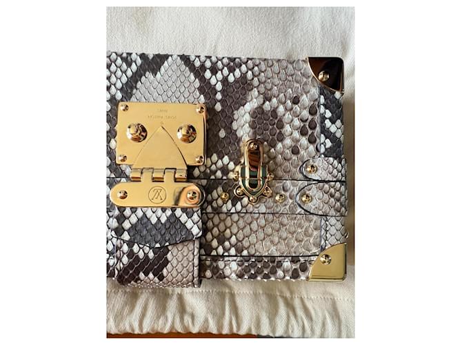 Louis Vuitton Petite Malle Python Cartera Beige Crudo Impresión de pitón Bronce - vista 4