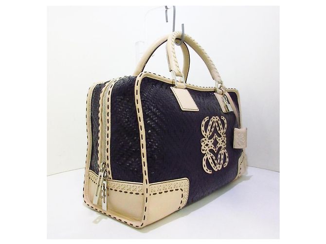 Borsa a mano Loewe Amazona 36 in pelle nera e beige Nero - vista 3
