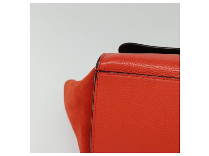 Céline CELINE Trapeze Medium Borsa a Mano Pelle Suede 2in1 Rossa Argento Auth gh084 Rosso - vista 10
