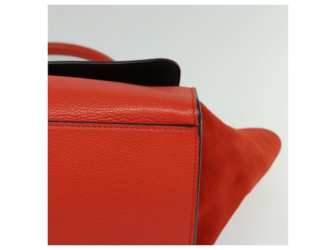 Céline CELINE Trapeze Medium Borsa a Mano Pelle Suede 2in1 Rossa Argento Auth gh084 Rosso - vista 11