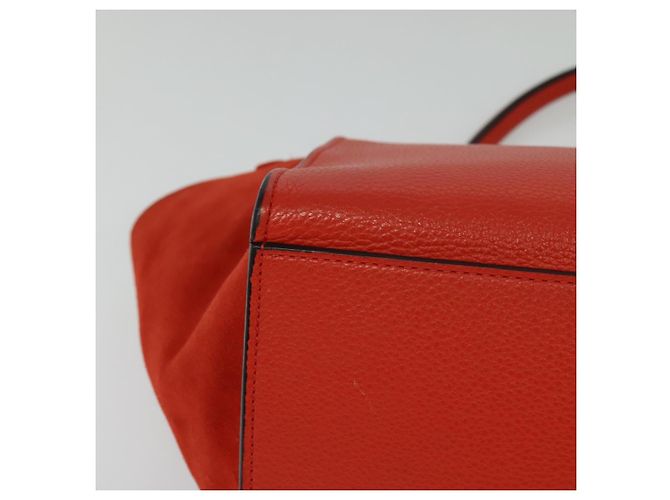 Céline CELINE Trapeze Medium Borsa a Mano Pelle Suede 2in1 Rossa Argento Auth gh084 Rosso - vista 12