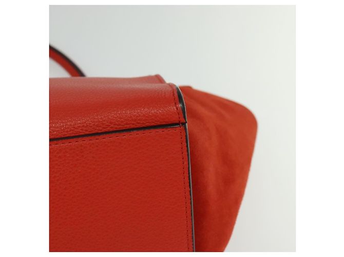 Céline CELINE Trapeze Medium Borsa a Mano Pelle Suede 2in1 Rossa Argento Auth gh084 Rosso - vista 13