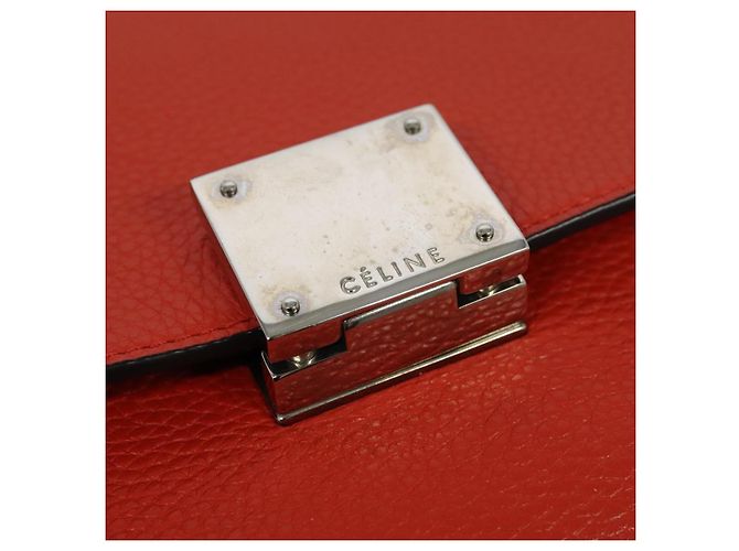 Céline CELINE Trapeze Medium Borsa a Mano Pelle Suede 2in1 Rossa Argento Auth gh084 Rosso - vista 14