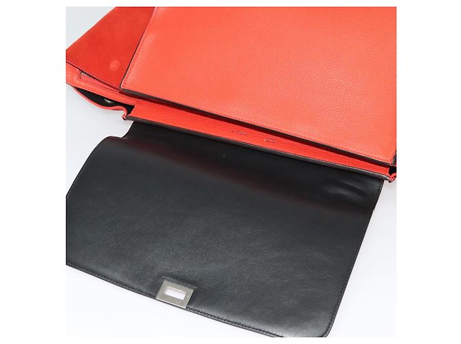 Céline CELINE Trapeze Medium Borsa a Mano Pelle Suede 2in1 Rossa Argento Auth gh084 Rosso - vista 15