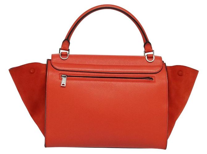 Céline CELINE Trapeze Medium Borsa a Mano Pelle Suede 2in1 Rossa Argento Auth gh084 Rosso - vista 3