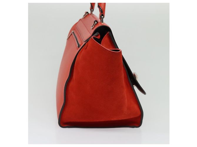Céline CELINE Trapeze Medium Borsa a Mano Pelle Suede 2in1 Rossa Argento Auth gh084 Rosso - vista 4
