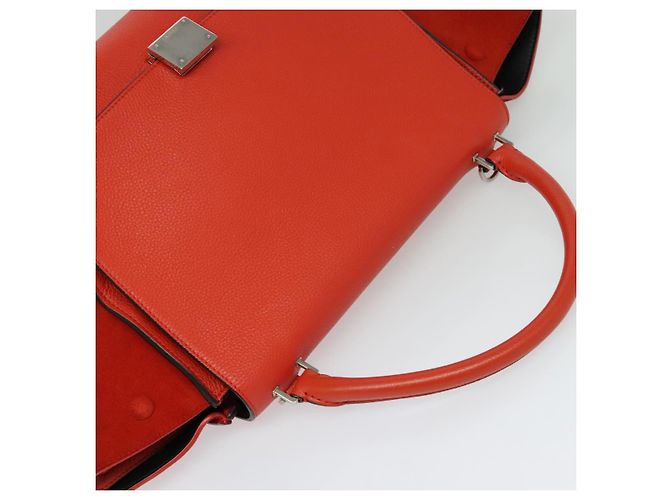 Céline CELINE Trapeze Medium Borsa a Mano Pelle Suede 2in1 Rossa Argento Auth gh084 Rosso - vista 6