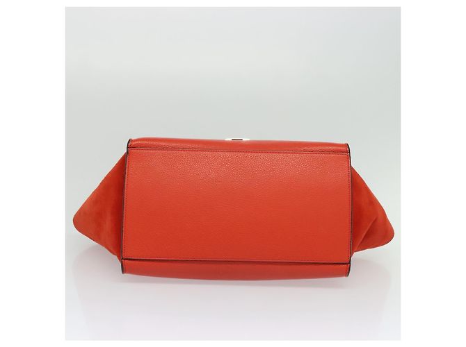 Céline CELINE Trapeze Medium Borsa a Mano Pelle Suede 2in1 Rossa Argento Auth gh084 Rosso - vista 9