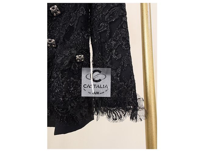 Chanel Giacca da passerella nuova in pizzo e ricamo da 11K$ Nero - vista 11
