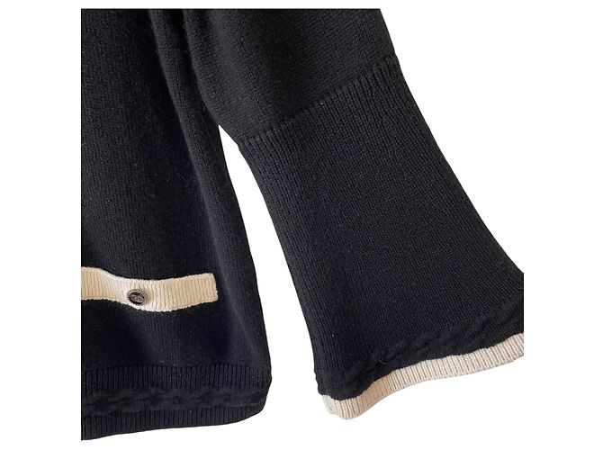 Chanel Cashmere schwarzer und ecrufarbener klassischer Cardigan FR 42 Beige - Ansicht 3