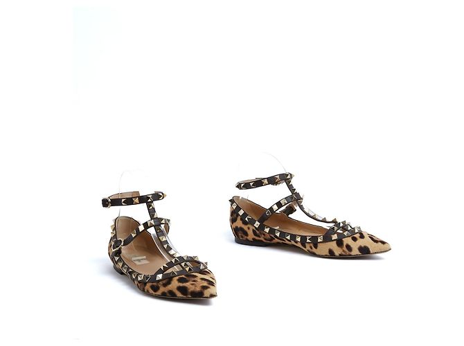 Bailarinas Valentino Rockstud EU38 de Cuero de Potro Pantera UK5 US7.5 Estampado de leopardo - vista 3