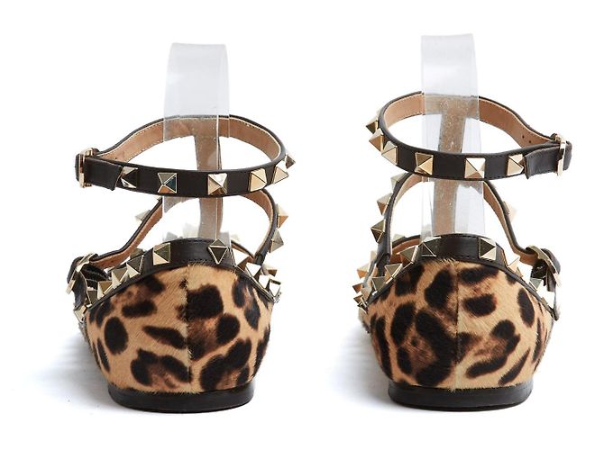 Bailarinas Valentino Rockstud EU38 de Cuero de Potro Pantera UK5 US7.5 Estampado de leopardo - vista 4
