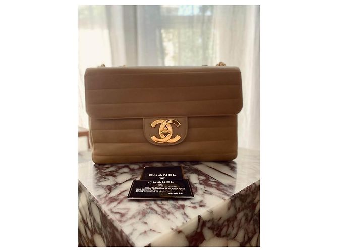 Borsa a spalla Chanel Mademoiselle Horizontal Beige Agnello - vista 3
