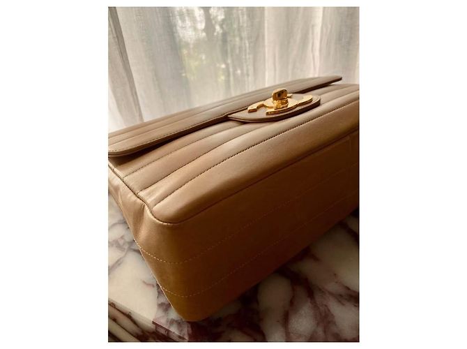 Borsa a spalla Chanel Mademoiselle Horizontal Beige Agnello - vista 5