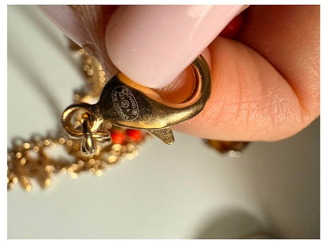 Collana Sautoir Chanel CC con perle arancioni smaltate - Scatola e autenticazione Arancione Gold hardware - vista 12