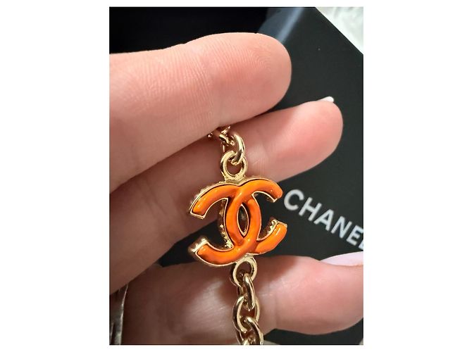 Collana Sautoir Chanel CC con perle arancioni smaltate - Scatola e autenticazione Arancione Gold hardware - vista 5